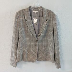 Cato Three Season Glen Plaid Blazer Black White Plum Size 16 NWT